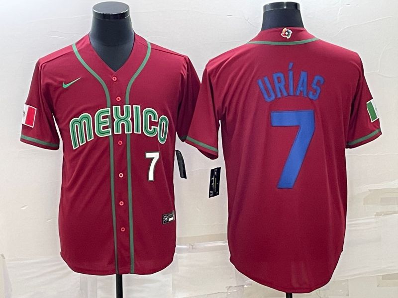 Men 2023 World Cub Mexico #7 Urias Red Nike MLB Jersey3
